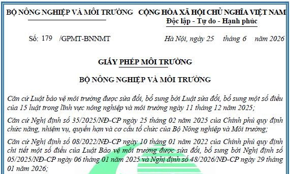 GIẤY PHÉP MÔI TRƯỜNG KHU CÔNG NGHIỆP THỦ THỪA